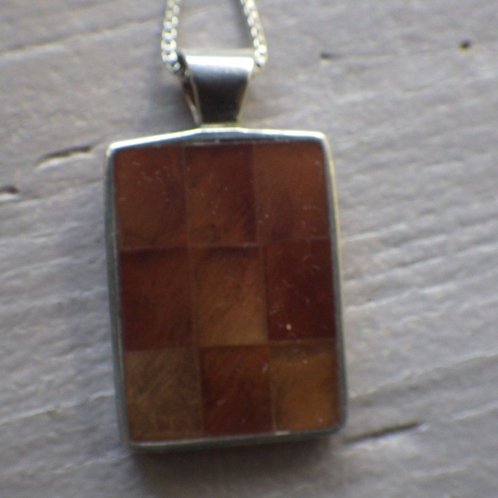 STERLING SILVER CHECKERBOARD AMBER PENDANT